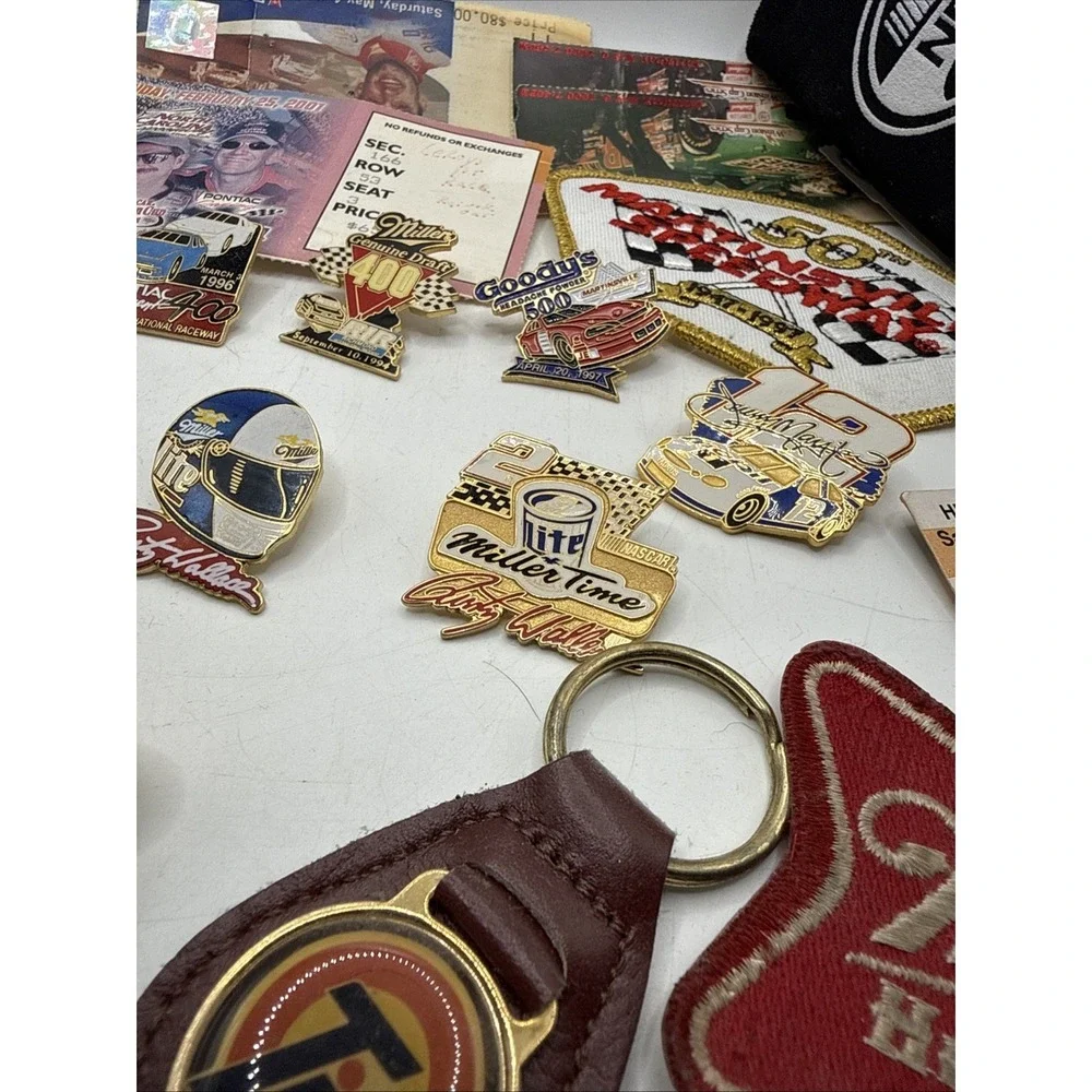 Lot Of Nascar Lapel Pins, Tickets, Patches, Keychain, Vintage